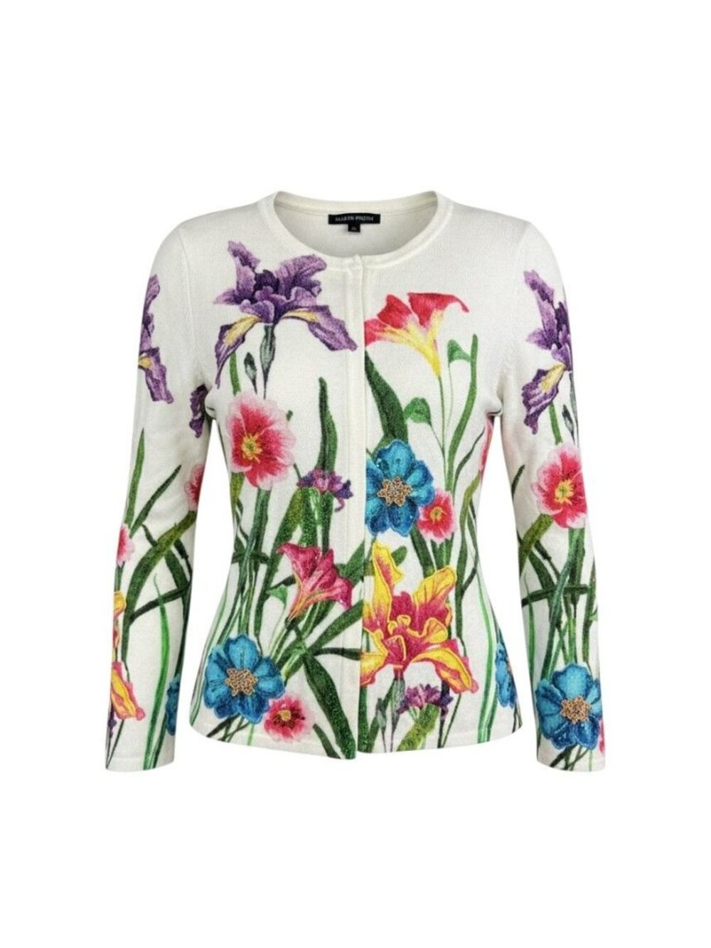 Boston Proper Floral Print Embellished Cardigan Womens XL White Multicolor